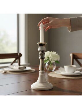 Handcrafted Swirled Marble-Look Glass Taper Candle Holder